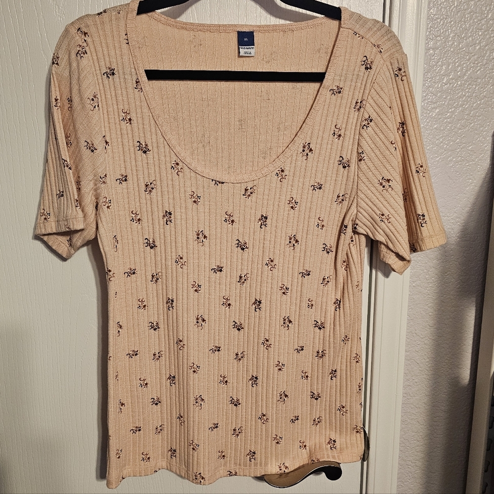 Floral Pink Ribbed Women's Top
